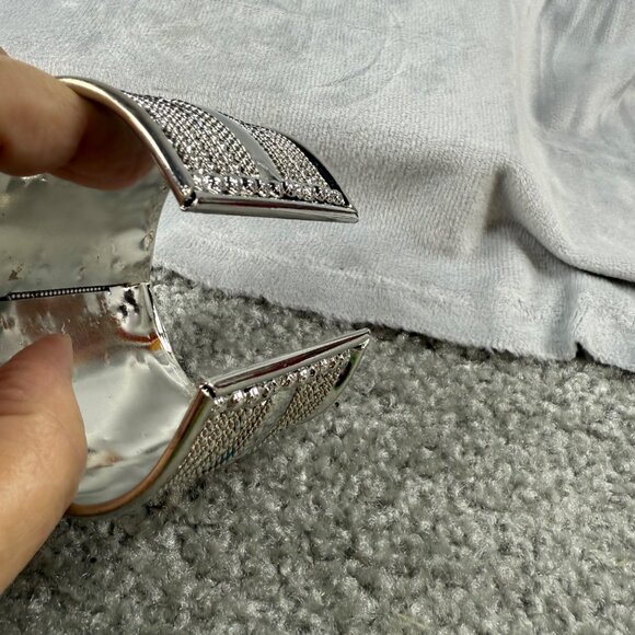 Wide Silver-Tone Hinged Cuff Bracelet Textured Chain Detail Women Boho Gypsy - Picture 10 of 16